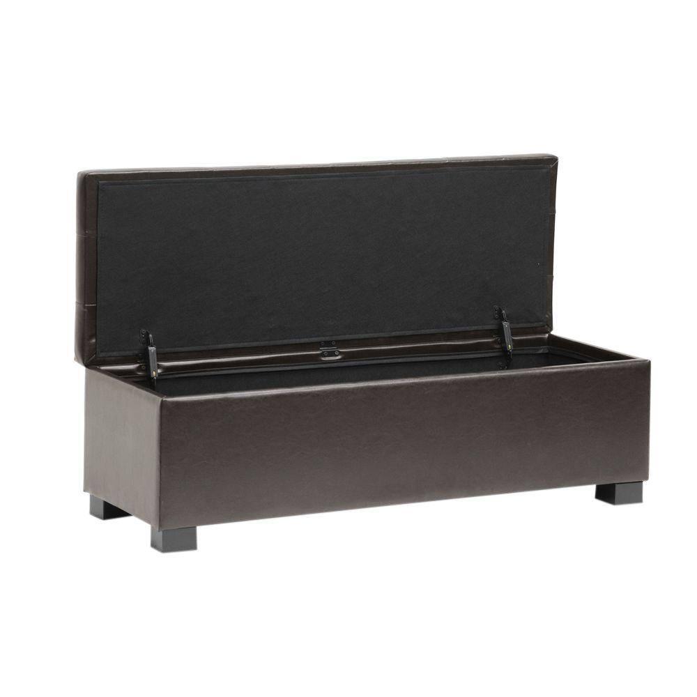 Roanoke Storage Ottoman Dark Brown - Baxton Studio: Upholstered Bench, Wood Frame, Spot Clean