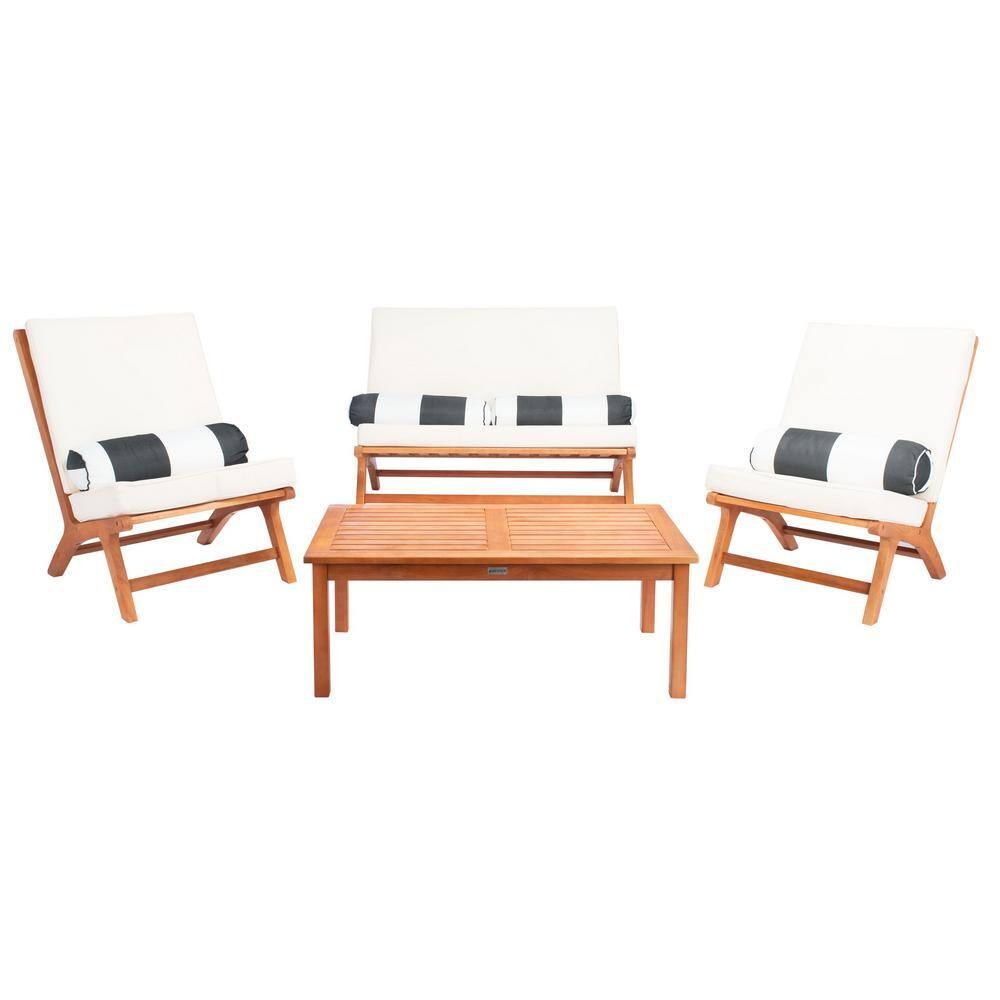 Chaston 4 Piece Living Set - Indoor/Outdoor - PAT7044 - Natural/Beige + Bolster Pillow - Safavieh