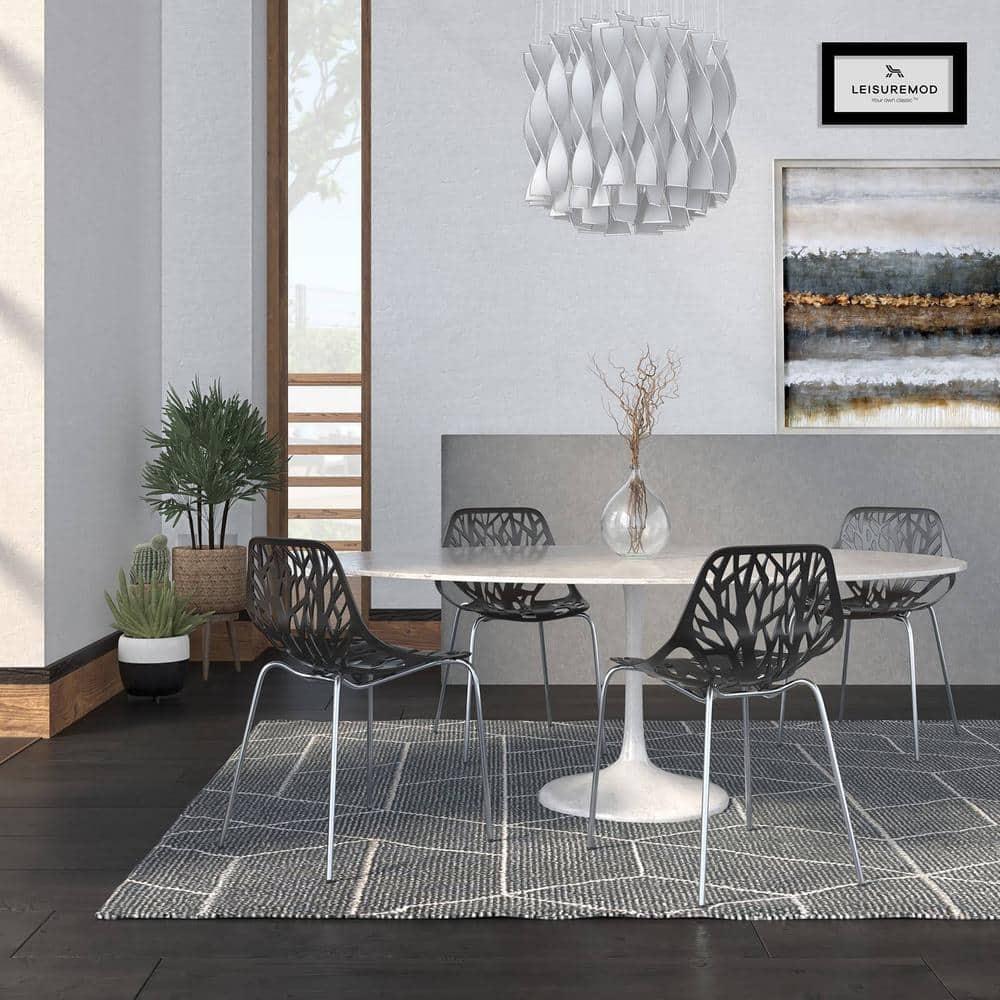 LeisureMod Asbury Stackable Dining Chair, Set of 4 - Black
