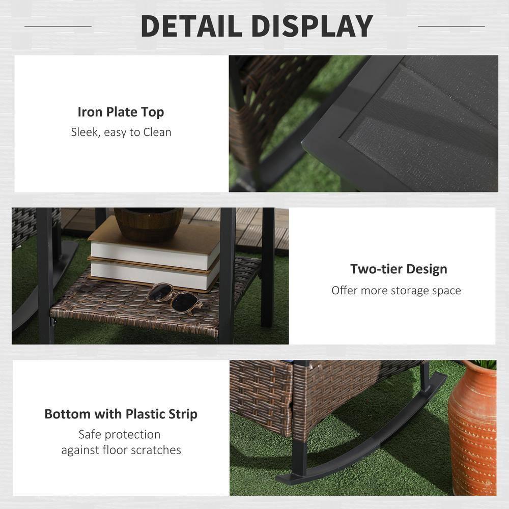 Outsunny 3 Piece Rocking Chair Bistro Set, Outdoor Wicker Porch Conversation Set with 2 Rockers, Table, Tufted Cushions for Garden, Dark Blue