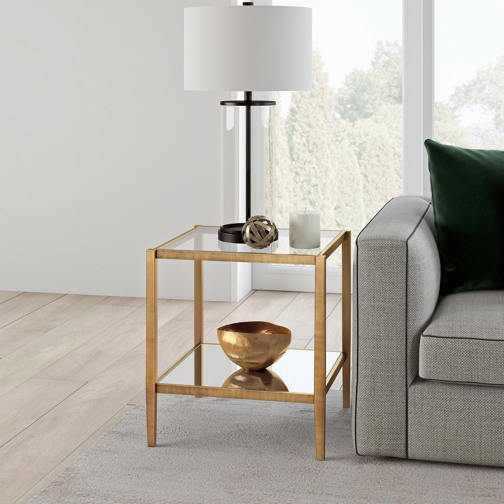 Evelyn&Zoe 20" Brass Metal/Glass Side Table