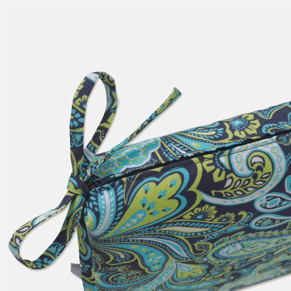 2pk Outdoor Square Edge Seat Cushion Set - Navy/Turqouise/Paisley - Pillow Perfect: Weather-Resistant with Ties, Zippered