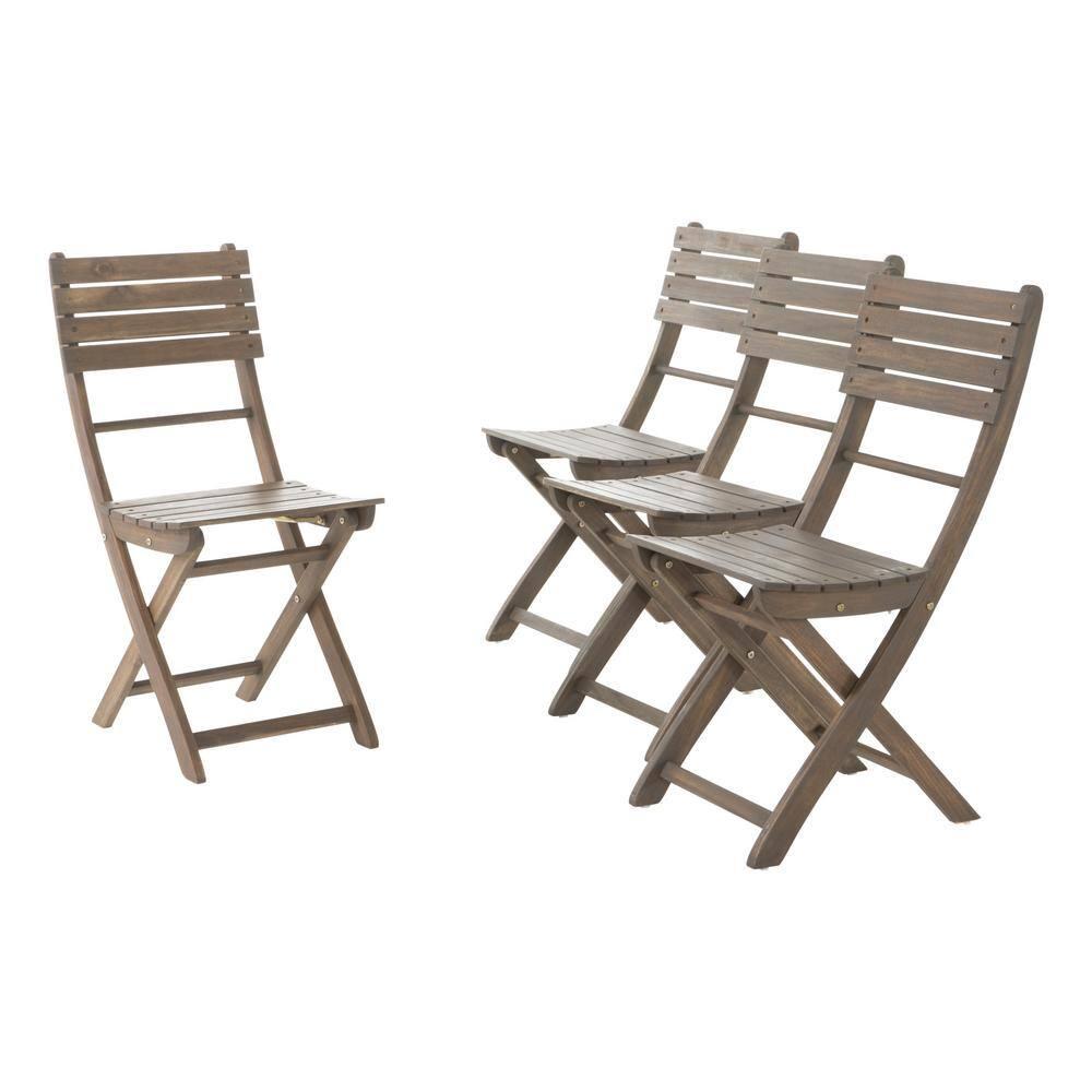 Positano Grey Foldable Wood Outdoor Patio Dining Chair (4-Pack)
