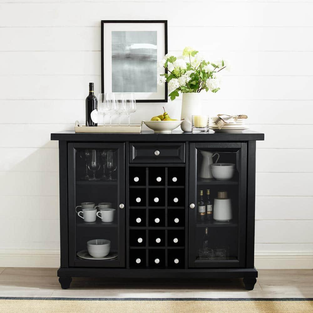 Bowery Hill Contemporary Wood Sliding Top Bar Cabinet in Black