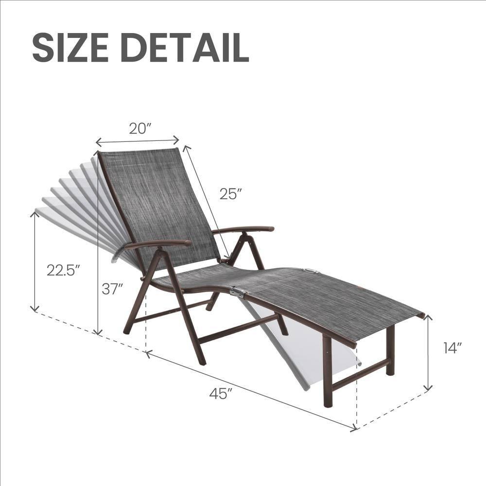 Crestlive Products Outdoor Aluminum Folding Patio Chaise Lounge Chair, Dark Gray