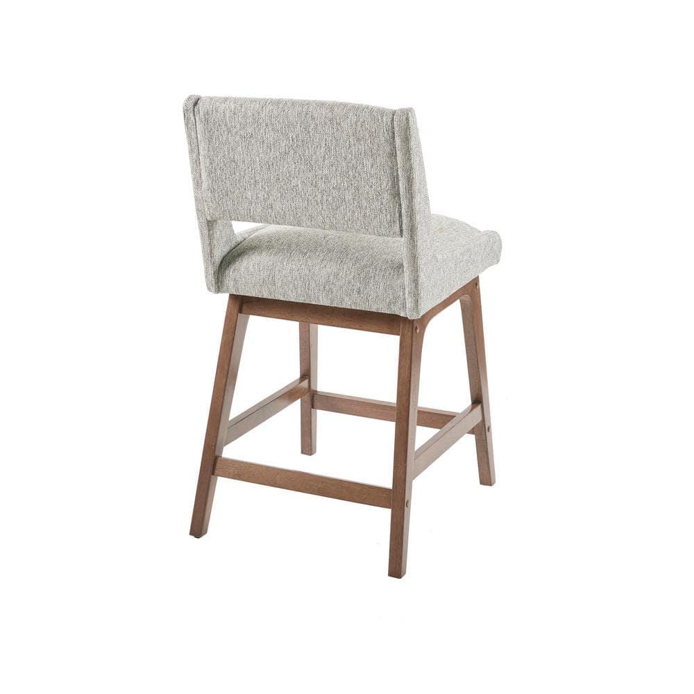 Boomerang Counter Height Barstool Light Gray: Upholstered, Pecan Finish Legs, 300 lbs Capacity