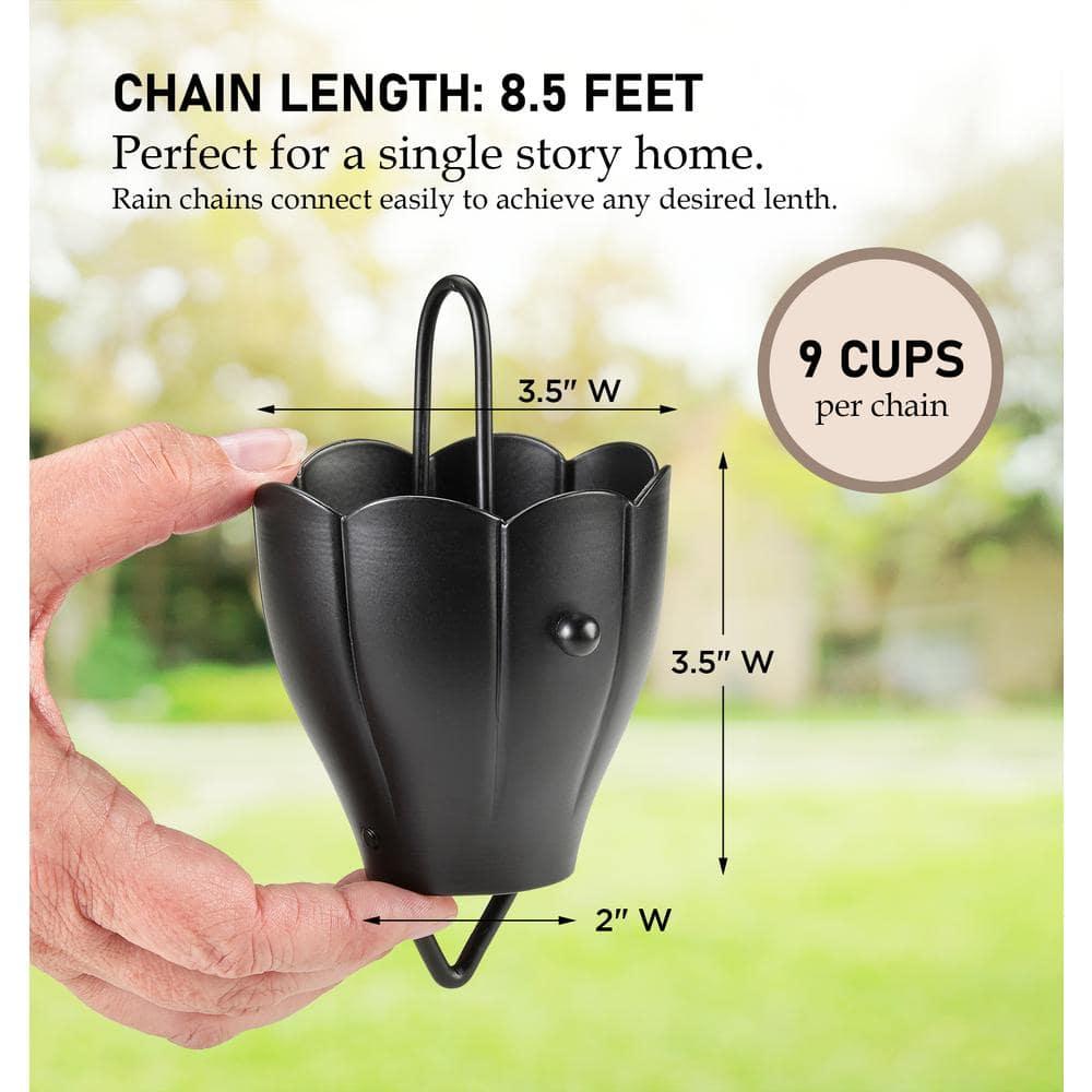 Good Directions 6 Cup Crocus Black Aluminum 8.5 ft. Rain Chain with Gutter Installation Clip