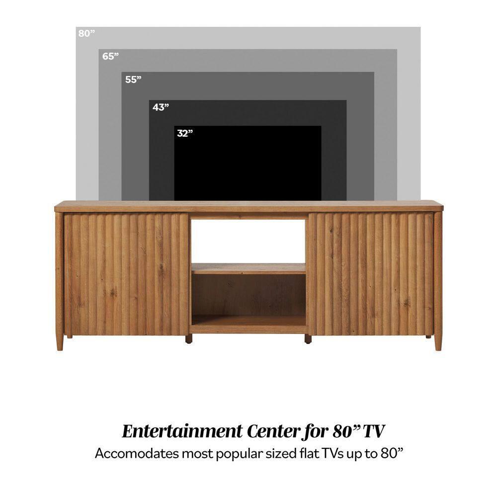 Scandinavian Reeded TV Stand with Open Storage for up to 80" TV  English Oak