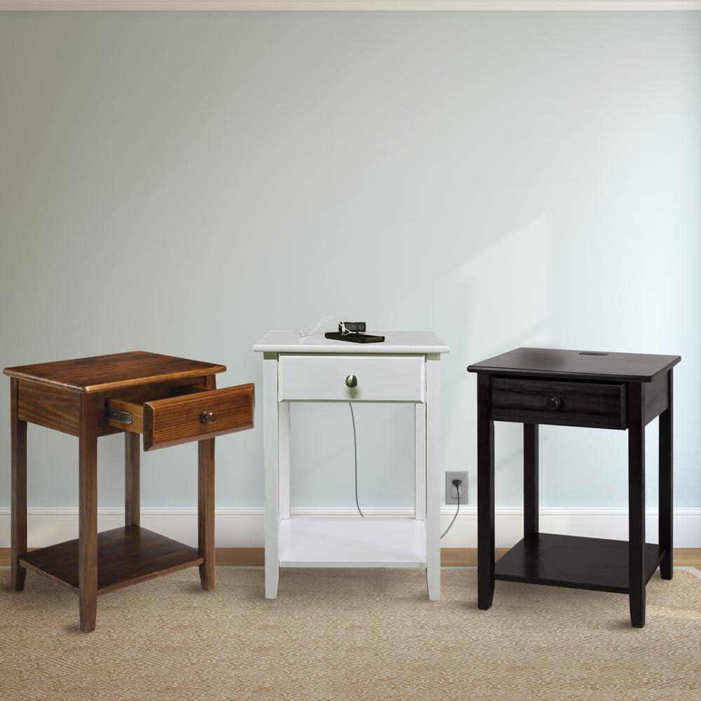 Casual Home Solid Wood Night Owl Bedside Nightstand with USB Ports, Warm Brown