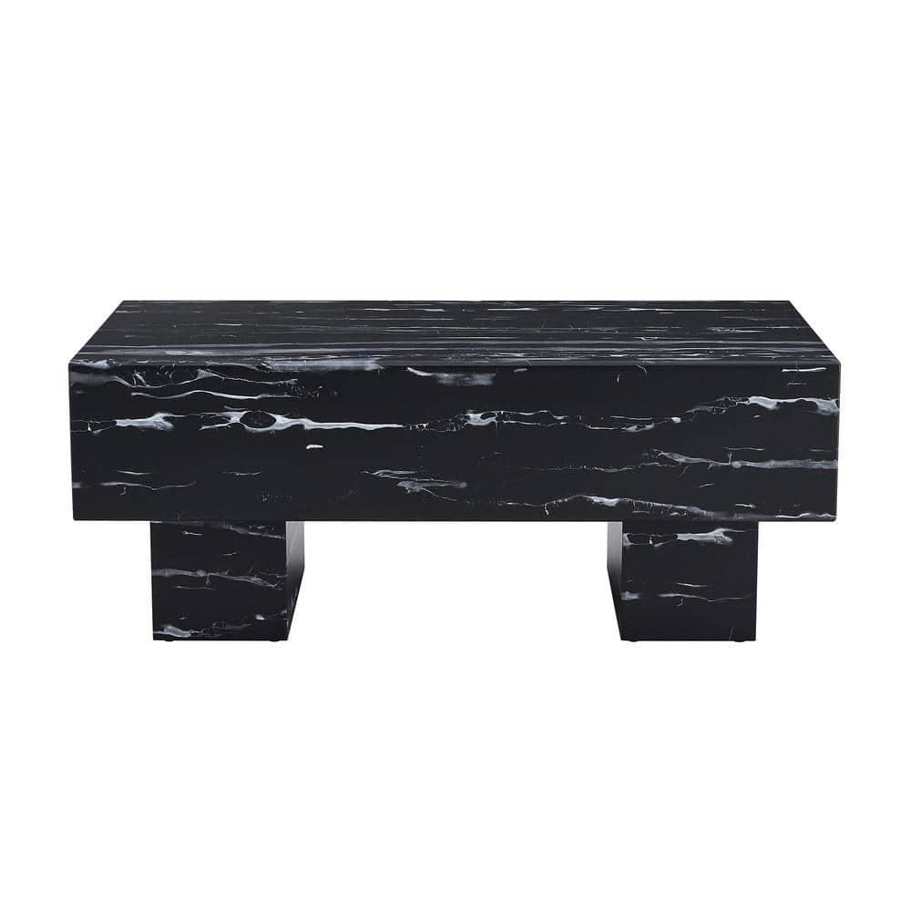 43" Marble White Cool Coffee Table for Living Room,Rectangular Contemporary Center Table for Waiting Area,Black
