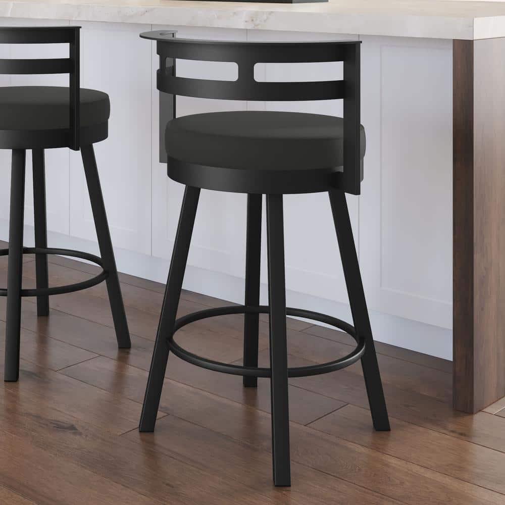Amisco Render Upholstered Counter Height Barstool Black: Faux Leather, Steel Frame, 26" Seat