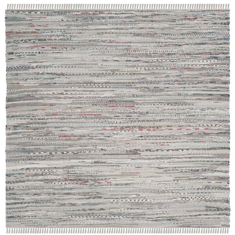 Rag Rug RAR121 Hand Woven Indoor Area Rug - 8'x8' - Grey - Safavieh