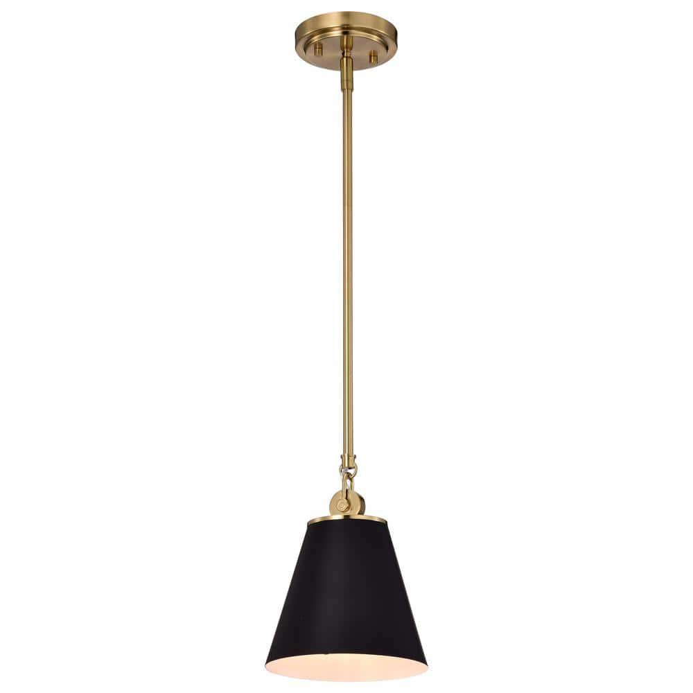 Dover Mini Pendant in Black with Vintage Brass Trim and White Lining