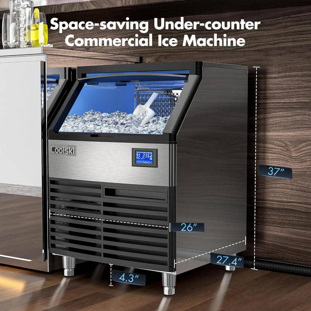 Coolski Commercial Ice Maker 200lbs/24h, 26’’ Under Counter Ice Machine with 80lbs Storage Capacity