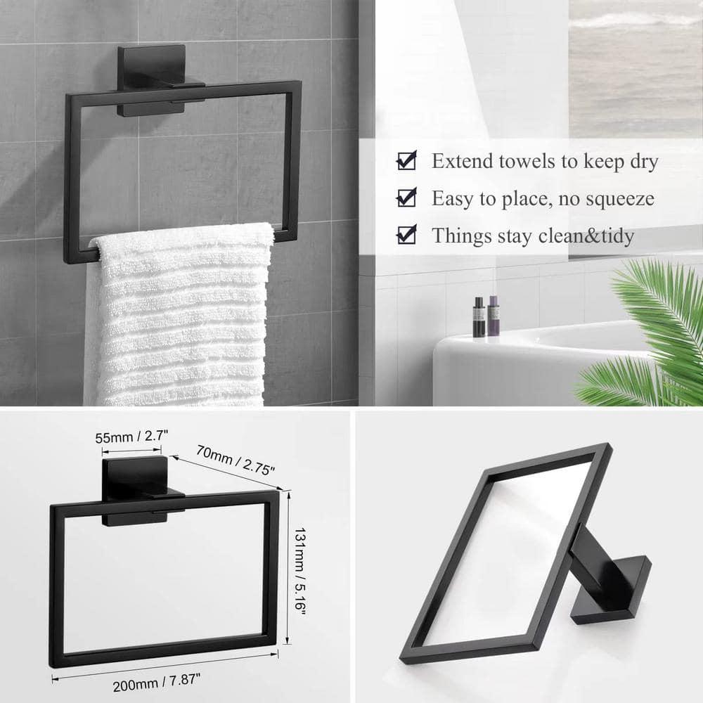 5 Pieces Square Matte Black Stainless Steel Bathroom Accessories Set Include 23.6 in Towel Bar, Toilet Paper Holder, Towel Ring, 2 Robe Towel Hooks