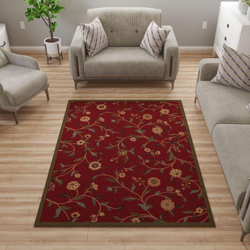 Ottohome Non-Slip Medallion Oriental Area Rug For Living Room, Hallway, Entryway Rug, Dark Red