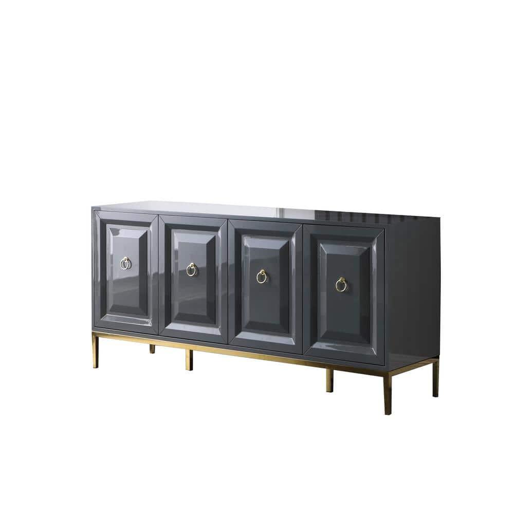 Best Master Furniture Sujay 65" Modern Wood Sideboard with Gold Accents in Gray