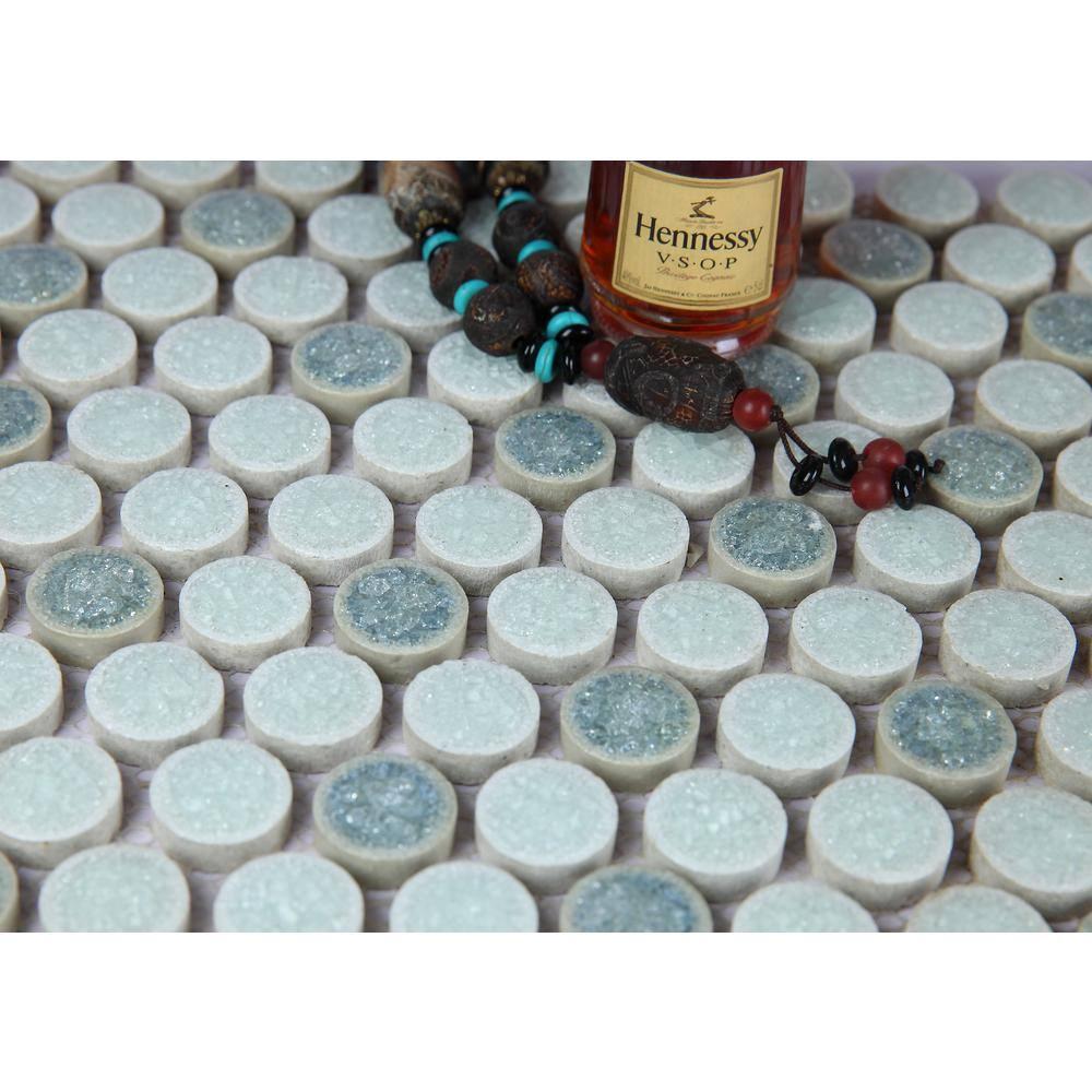 Classical Lantern Blue Ornate 12" x 12" Straight Edge Porcelain Mosaic Tile