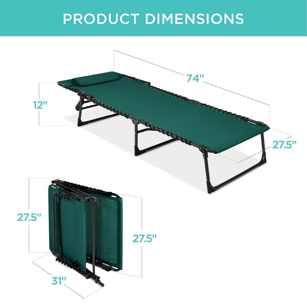 Best Choice Products Patio Chaise Lounge Chair, Outdoor Portable Adjustable Pool Recliner w/ Pillow - Forest Green