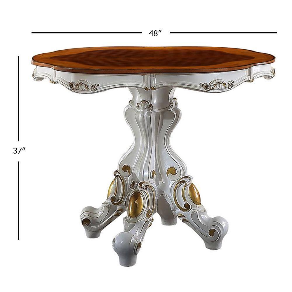 48" Picardy Accent Table Antique Pearl & Cherry Oak - Acme Furniture: Carved Details, Round Shape