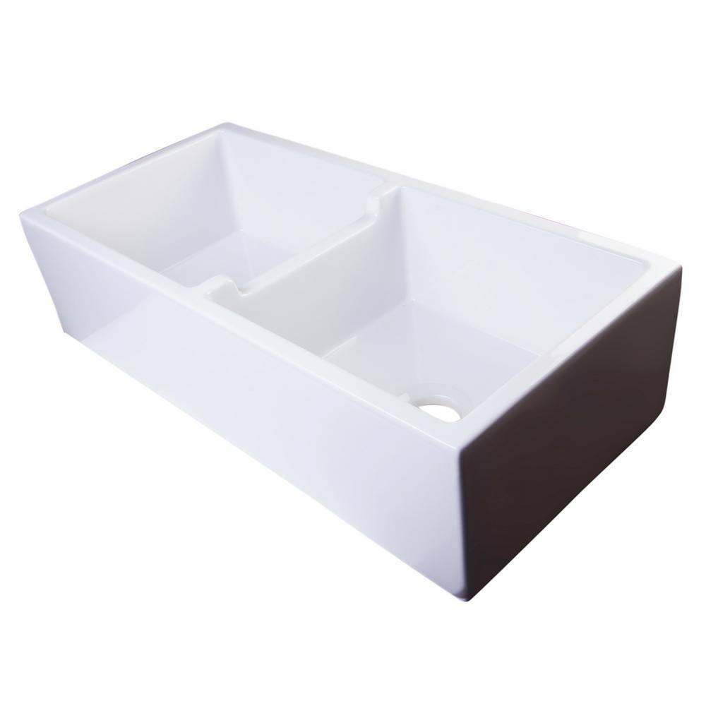 39.5'' L Farmhouse / Apron Double Bowl Fireclay Kitchen Sink