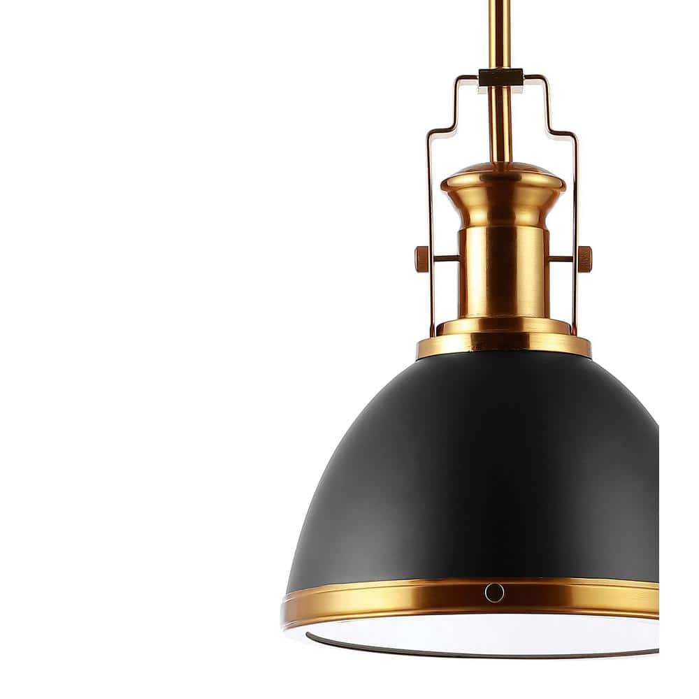 Homer 10" 1-Light Modern Industrial Iron LED Dome Pendant, Black/Brass Gold