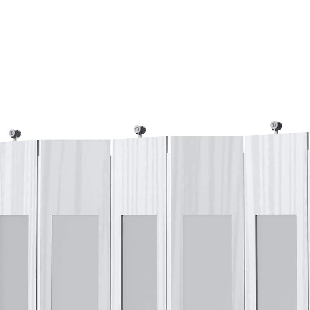 Upgrade Dual Layer Vinyl Accordion Door with Handles and Magnetic Door Lock, 4-Lite Frosted Acrylic Glass, White
