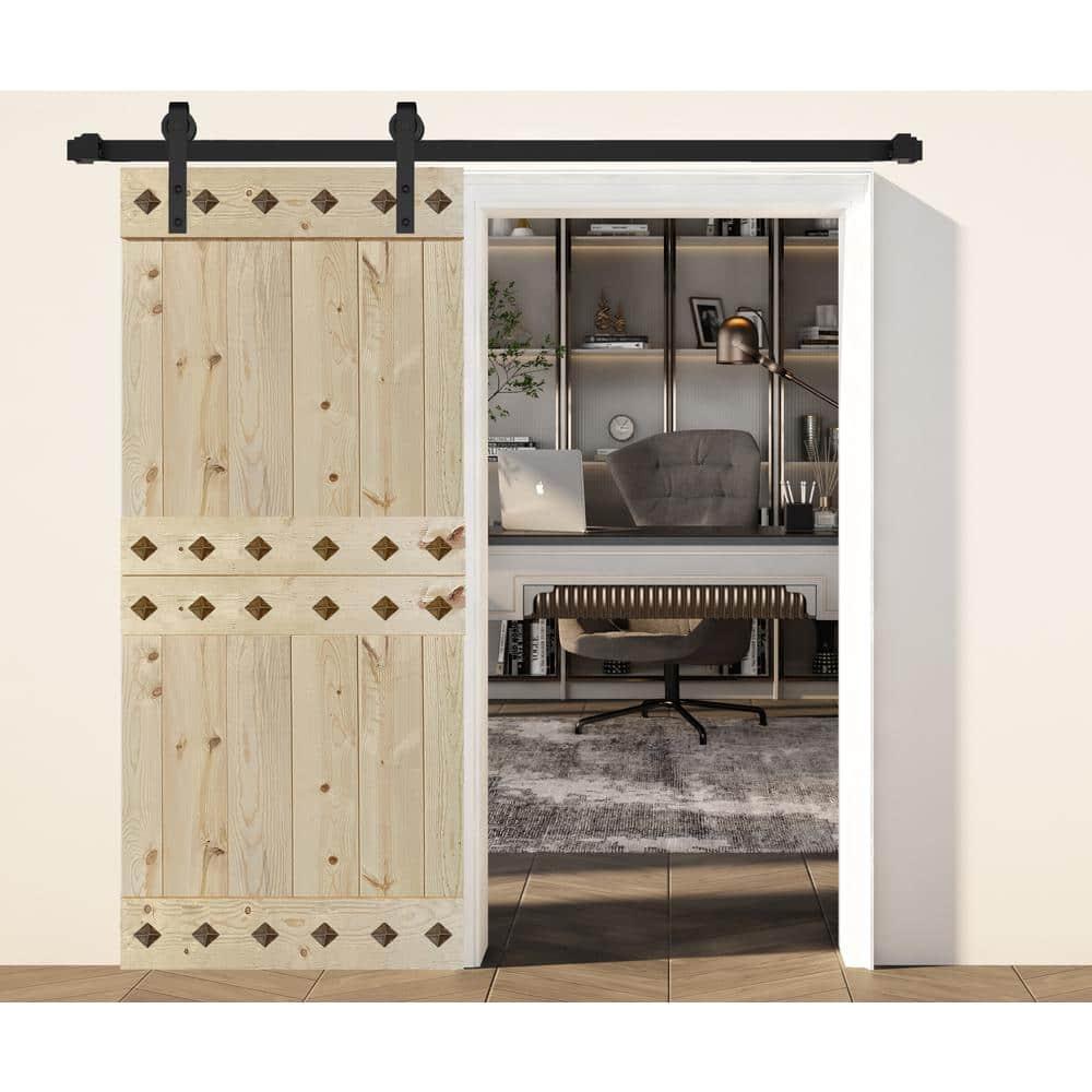 IsLife 84'' Solid Wood Paneled Matte without Installation Hardware Kit Barn Door