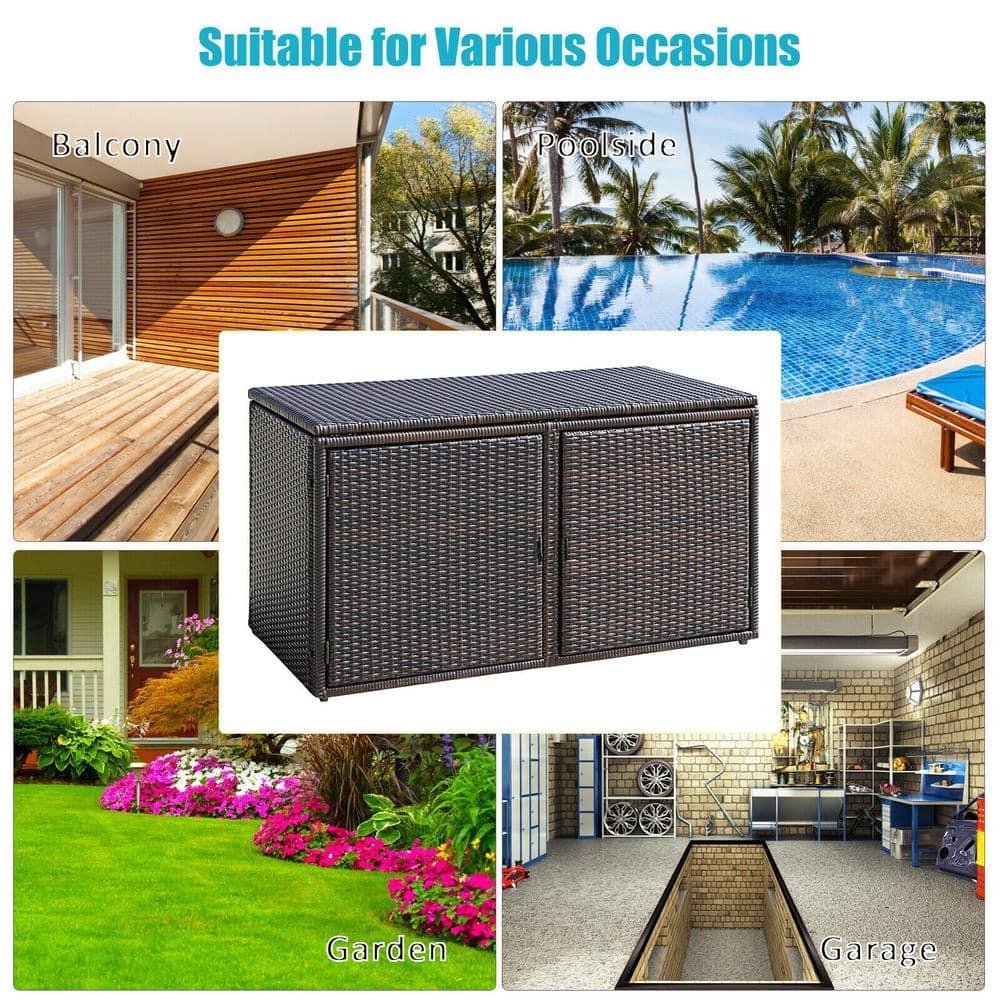 Kadyn 88 Gallon Garden Patio Rattan Storage Container Box-Brown
