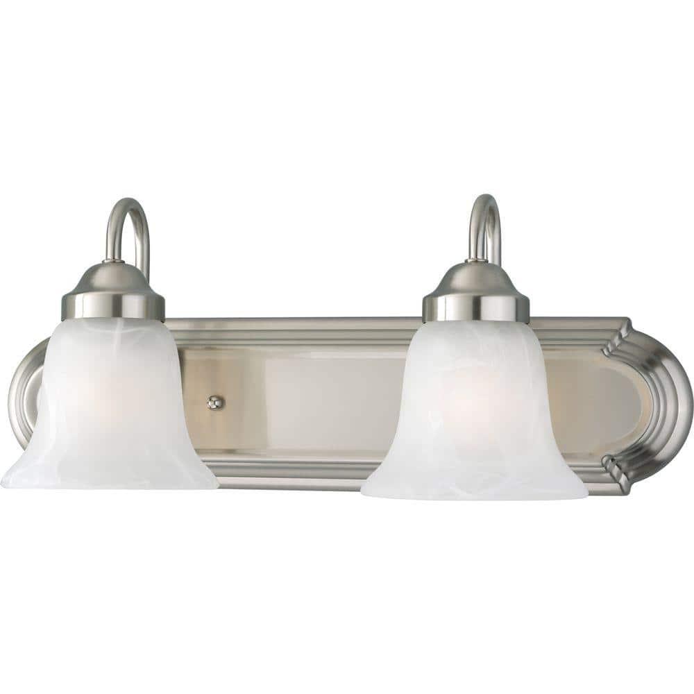 Progress Lighting Builder Collection 2-Light Wall Light in Brushed Nickel with Alabaster Glass Shade