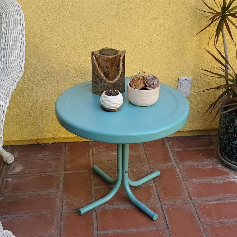 Crosley Retro Metal Patio Side Table Pastel Blue Satin: Vintage Style, Round, Weather-Resistant
