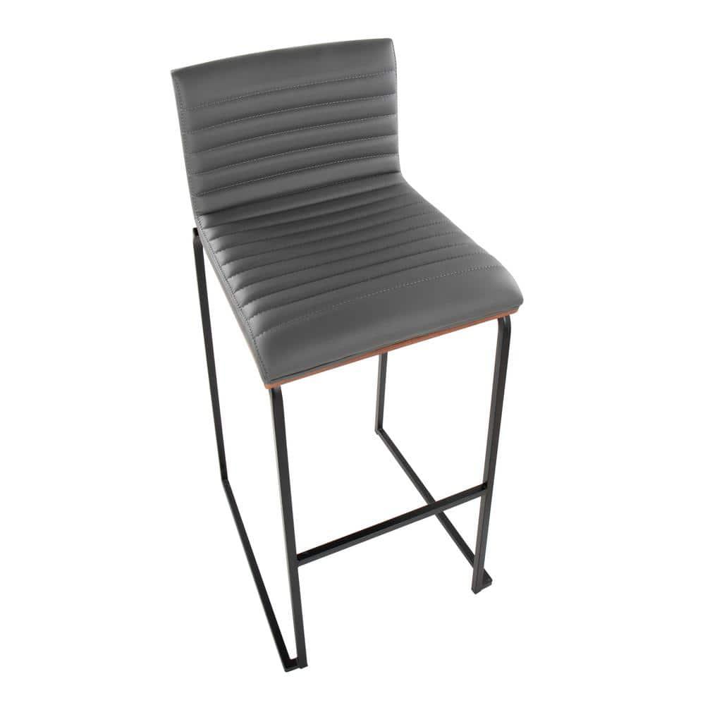 LumiSource 30" Mason Mara Fixed Height Barstools Black Walnut Wood/Gray PU Leather