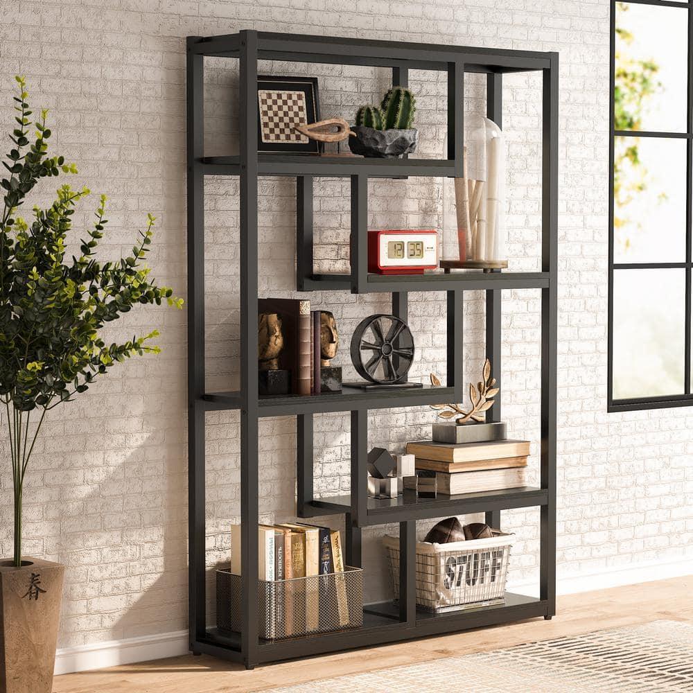 Hommoo 6-Tier Bookshelf, 69" Industrial Bookcase with Staggered Shelves Black