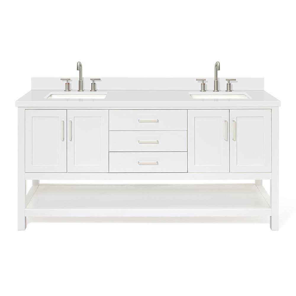 Ariel S073dwqrvo Magnolia 72" Free Standing Double Basin Vanity Set - White / Pure White