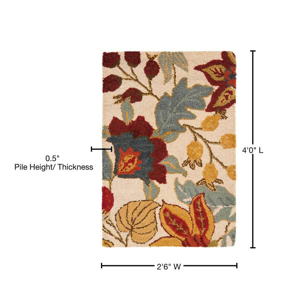 SAFAVIEH Blossom Lena Floral Flowers Wool Area Rug, Ivory/Multi, 2'6" x 4'