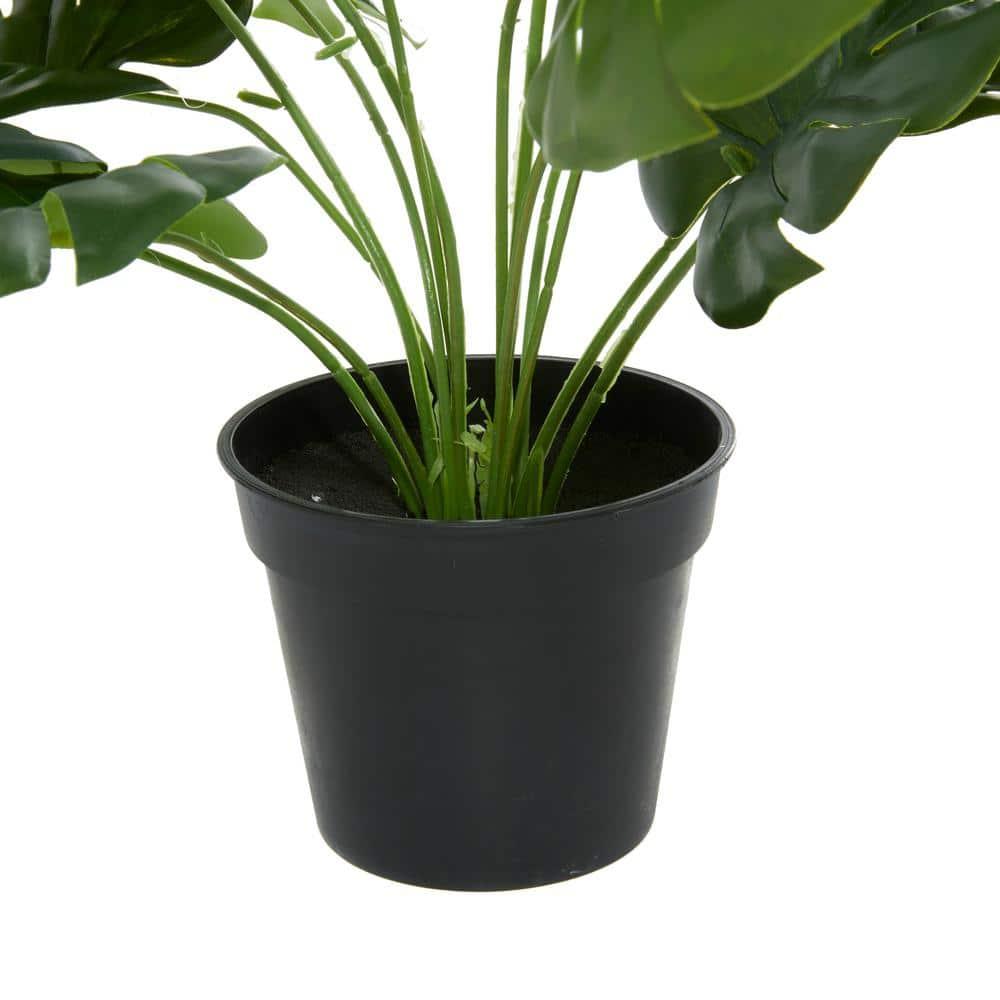 DecMode 16" Artificial Monstera Plant in Realistic Leaves and Black Plastic Pot