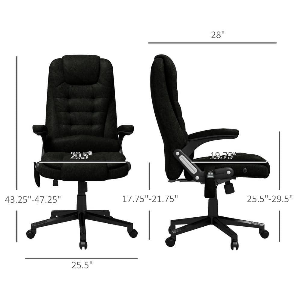 Vinsetto 6 Point Vibrating Massage Office Chair with Heat, Linen High Back Executive Office Chair with Reclining Backrest, Armrests, Black