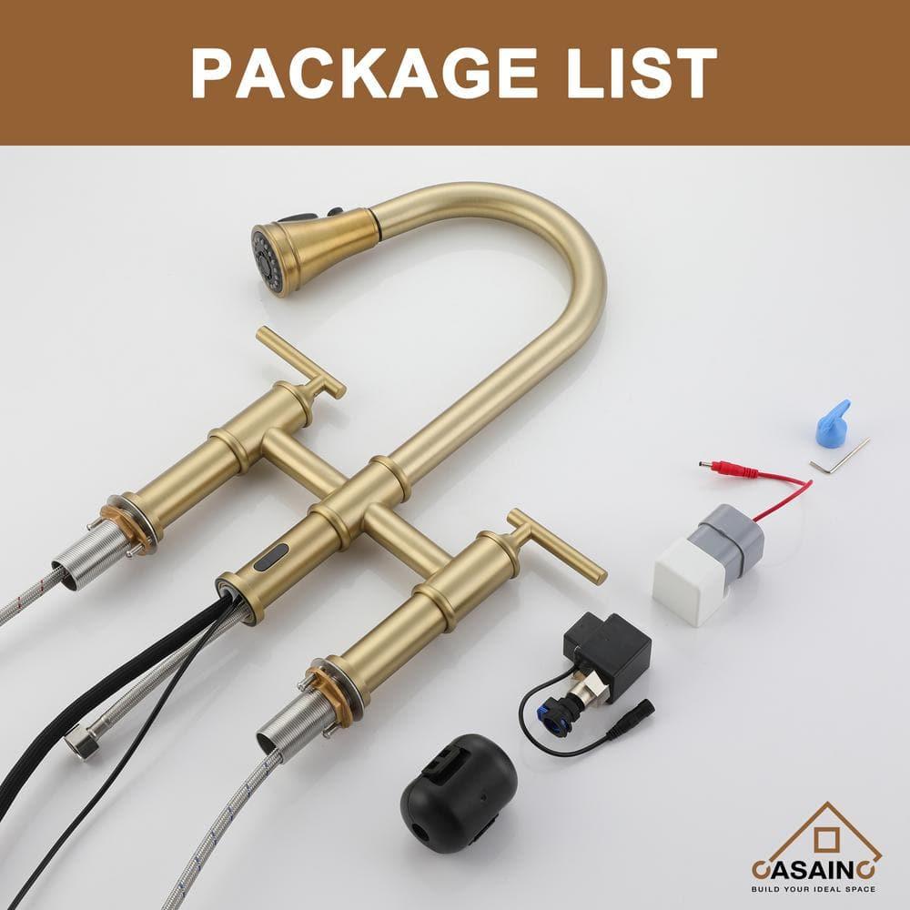 CASAINC Bridge Pull Down Touchless Sensor Kitchen Faucet with 2 Handles