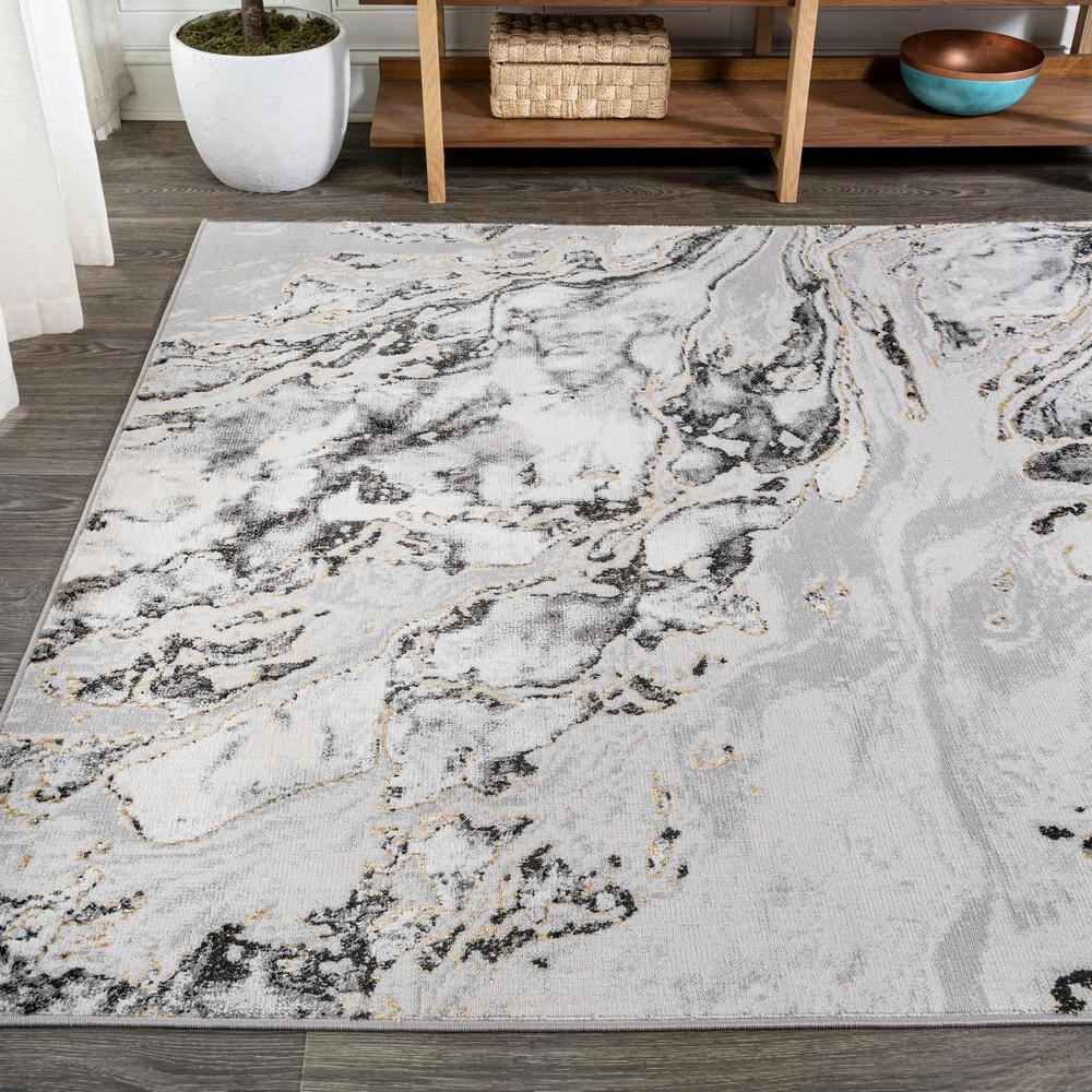 4'x6' Swirl Marbled Abstract Area Rug, Gray/Black - JONATHAN Y