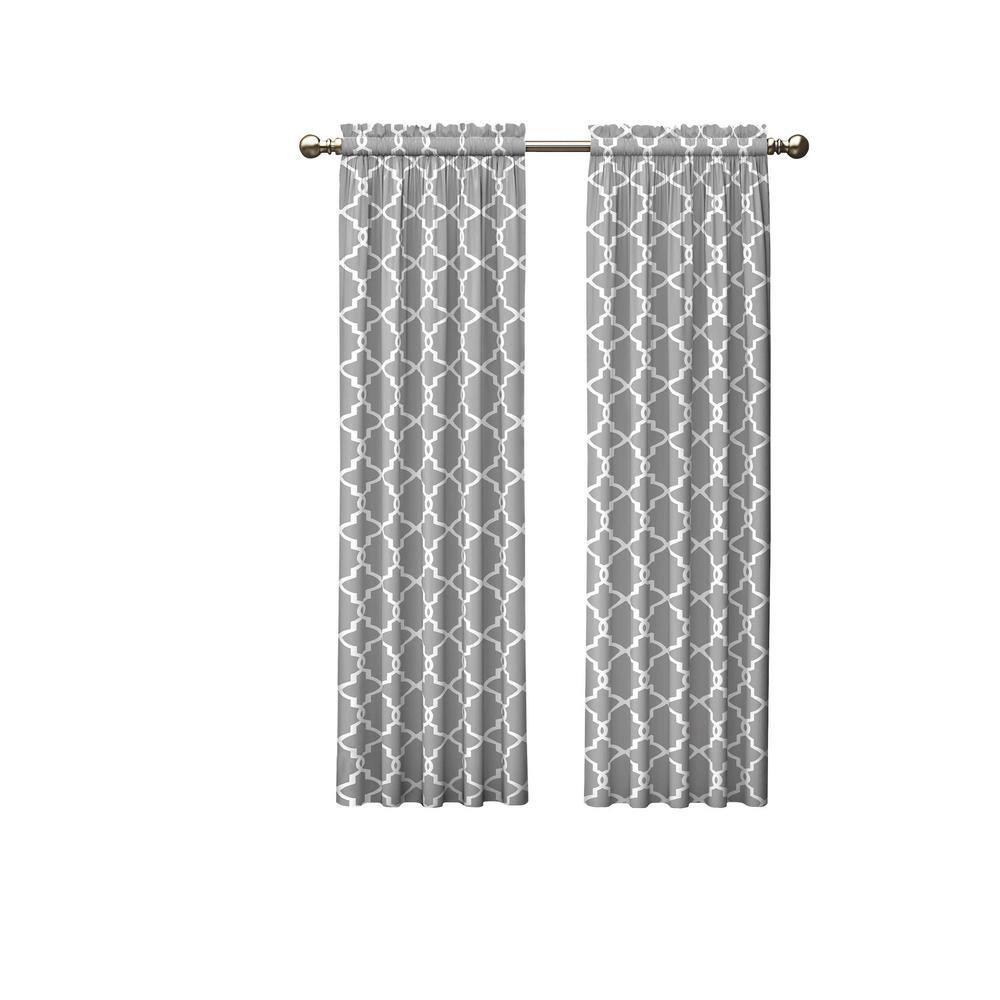 Ellery Homestyles Pairs to Go Vickery Printed Trellis Rod Pocket Window Curtain Panel Pair, 2 Pack Grey 56x63 63 Inches