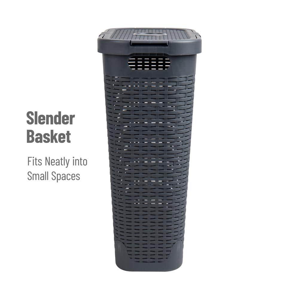 Mind Reader Mind Reader 40L Slim Laundry Hamper, Clothes Basket, Lid, Wicker Design, Plastic