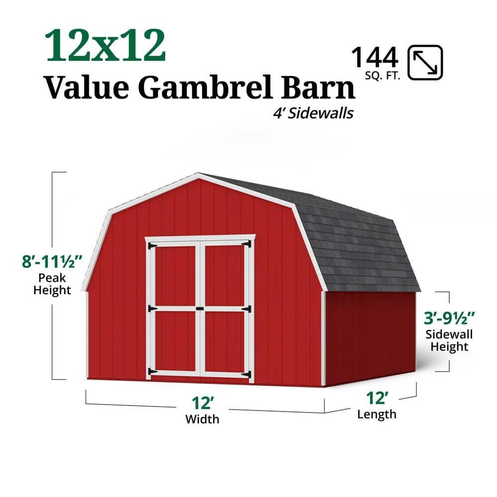 Little Cottage Co. 12x12 Value Gambrel Barn with 4 ft. Sidewalls, Outdoor Wood Storage Shed Do-It-Yourself Precut Kit