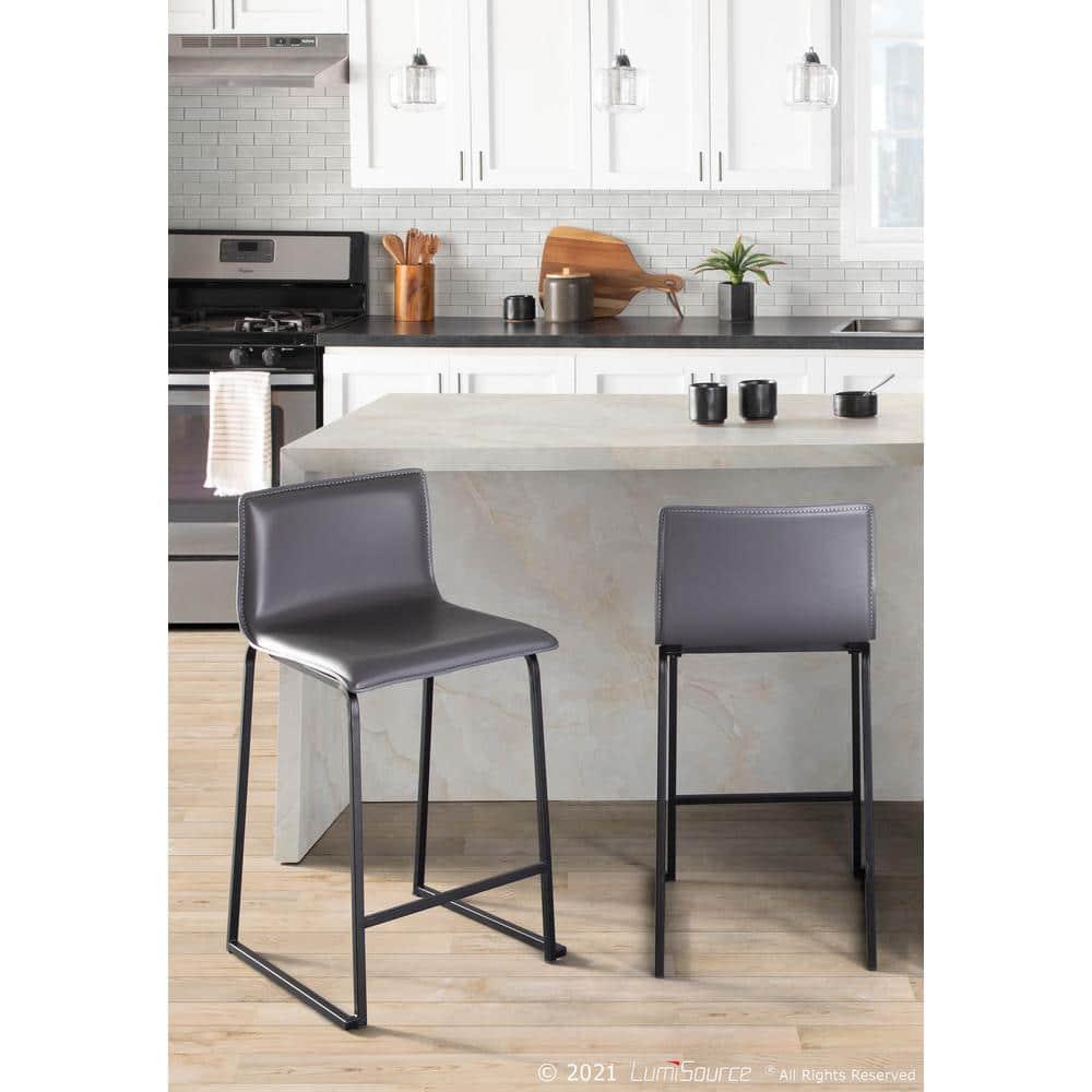 LumiSource Black Metal, Grey PU Mara Counter Stool - Set of 2