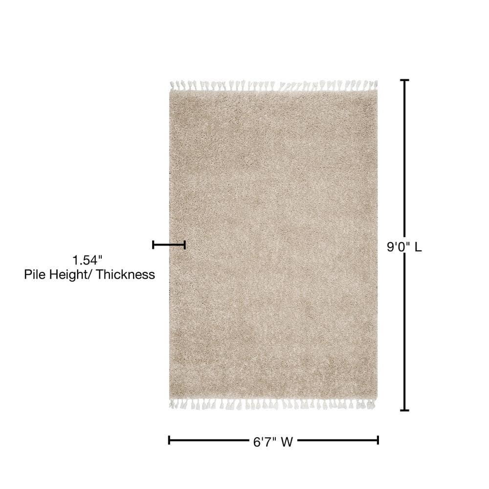 Nuloom Neva Solid 7x9 Shag Indoor Area Rug for Living Room Bedroom Dining Room Nursery, Beige/Ivory