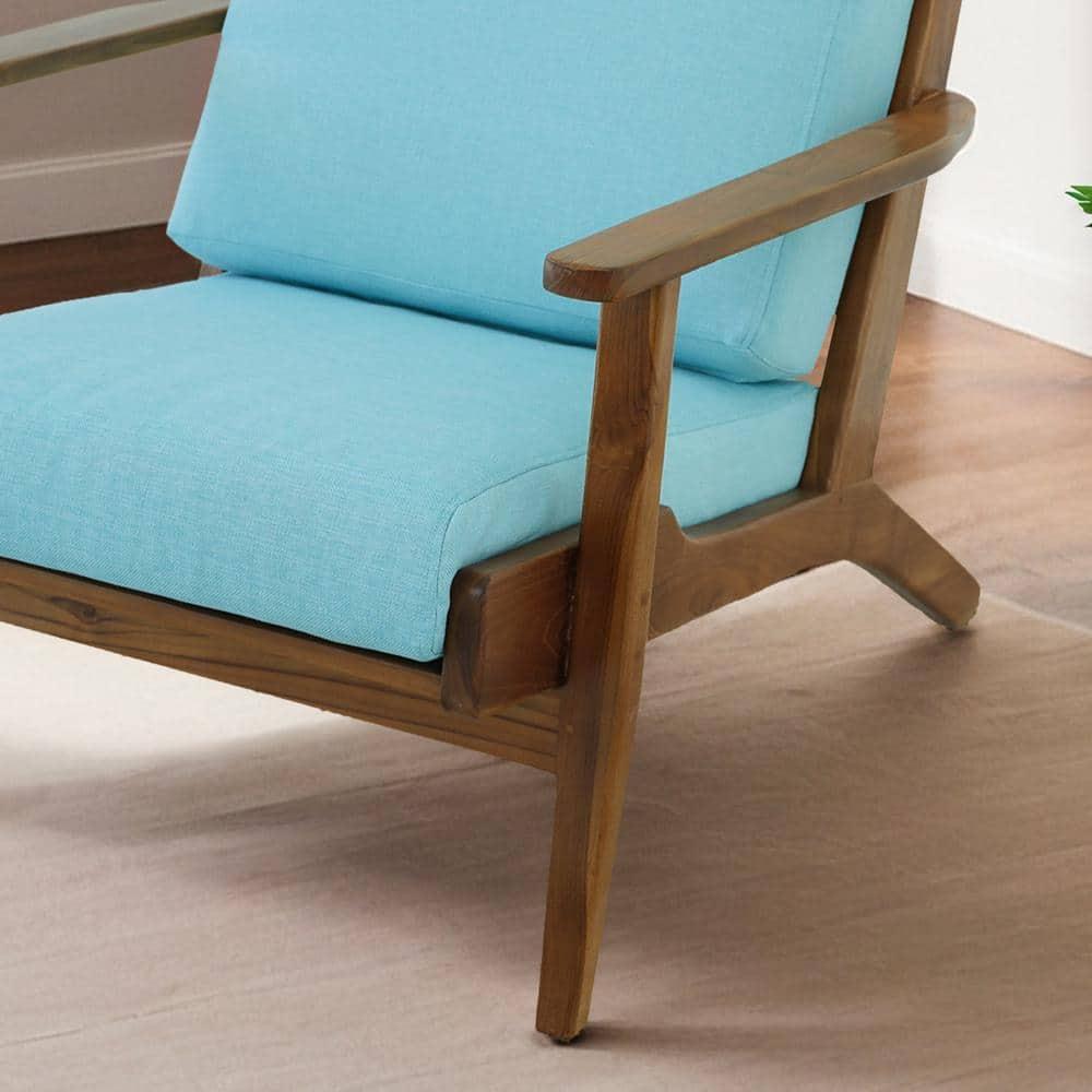 Lonnie Mid Century Modern Sky Blue Fabric Linen Upholstered Accent Armchair