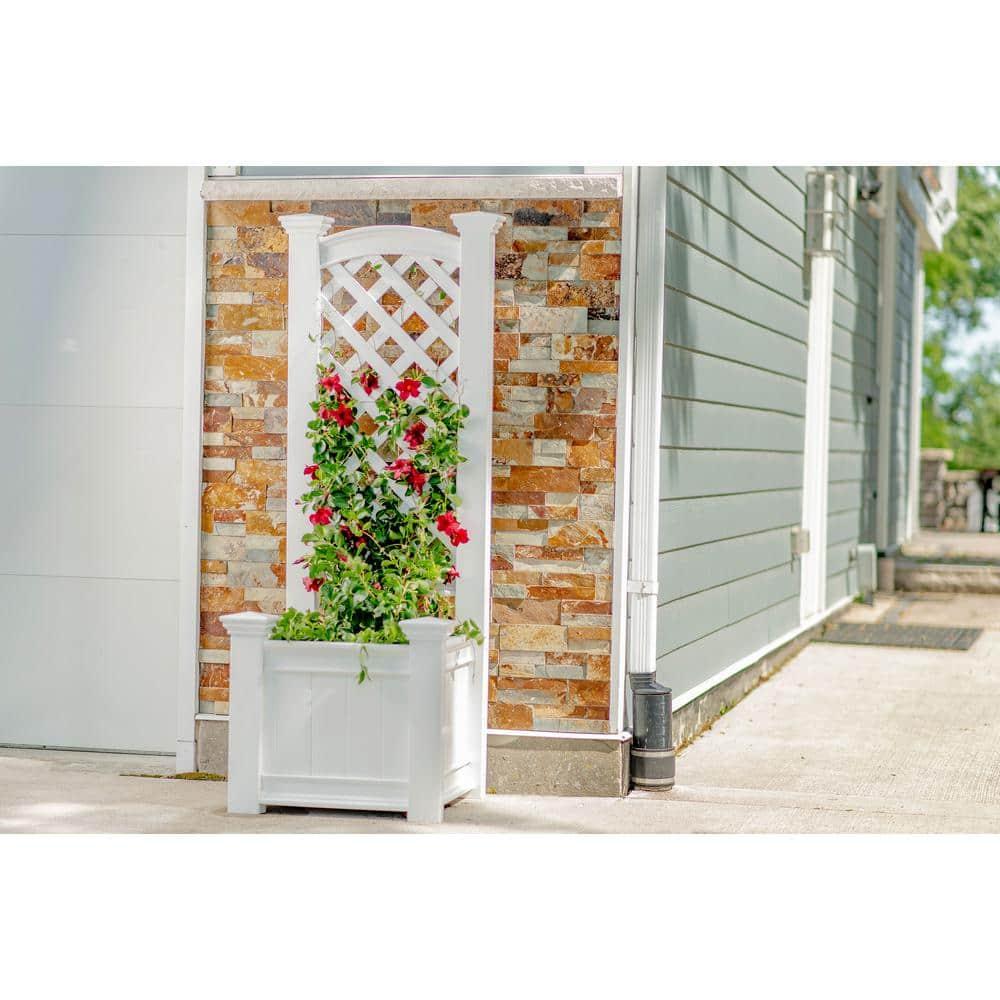 Classic White Vinyl Planter Box with Trellis, 65" Tall