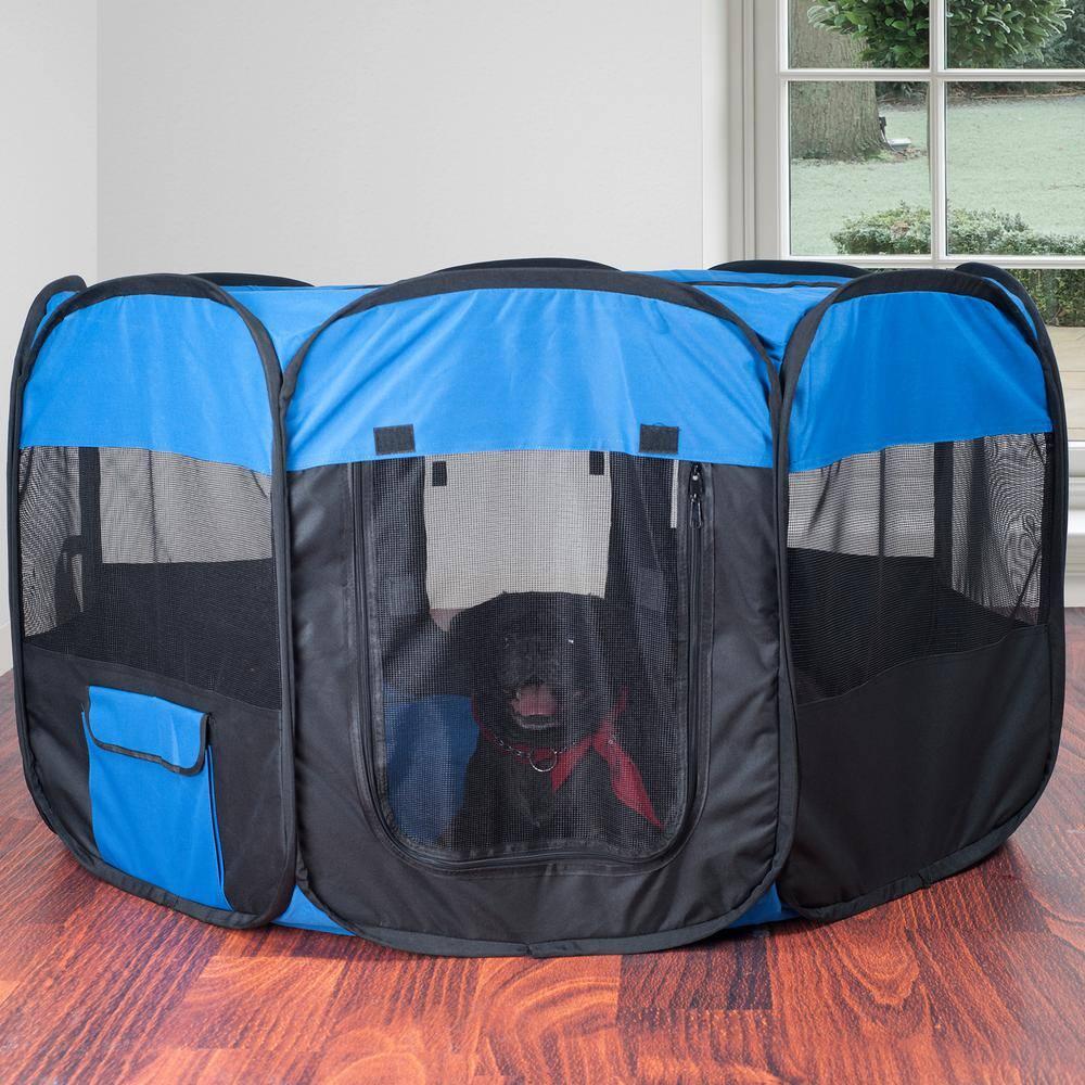 Pet Playpen - 42x25 Pop-Up Dog Kennel with Carry Bag - Portable Play Pen for Dogs, Cats, Rabbits, and Small Animals by  (Blue)
