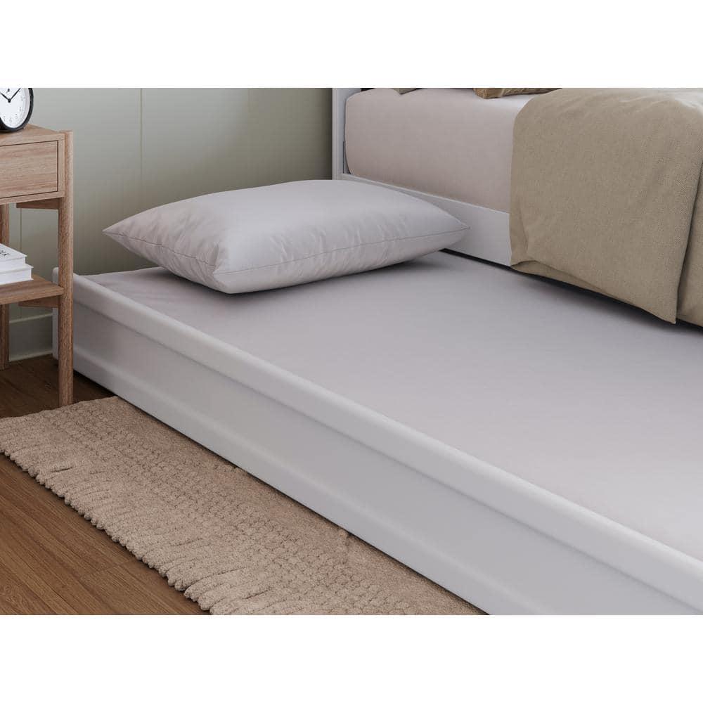 Lucia Twin XL Wood Platform Bed with Panel Footboard & Twin XL Trundle in White