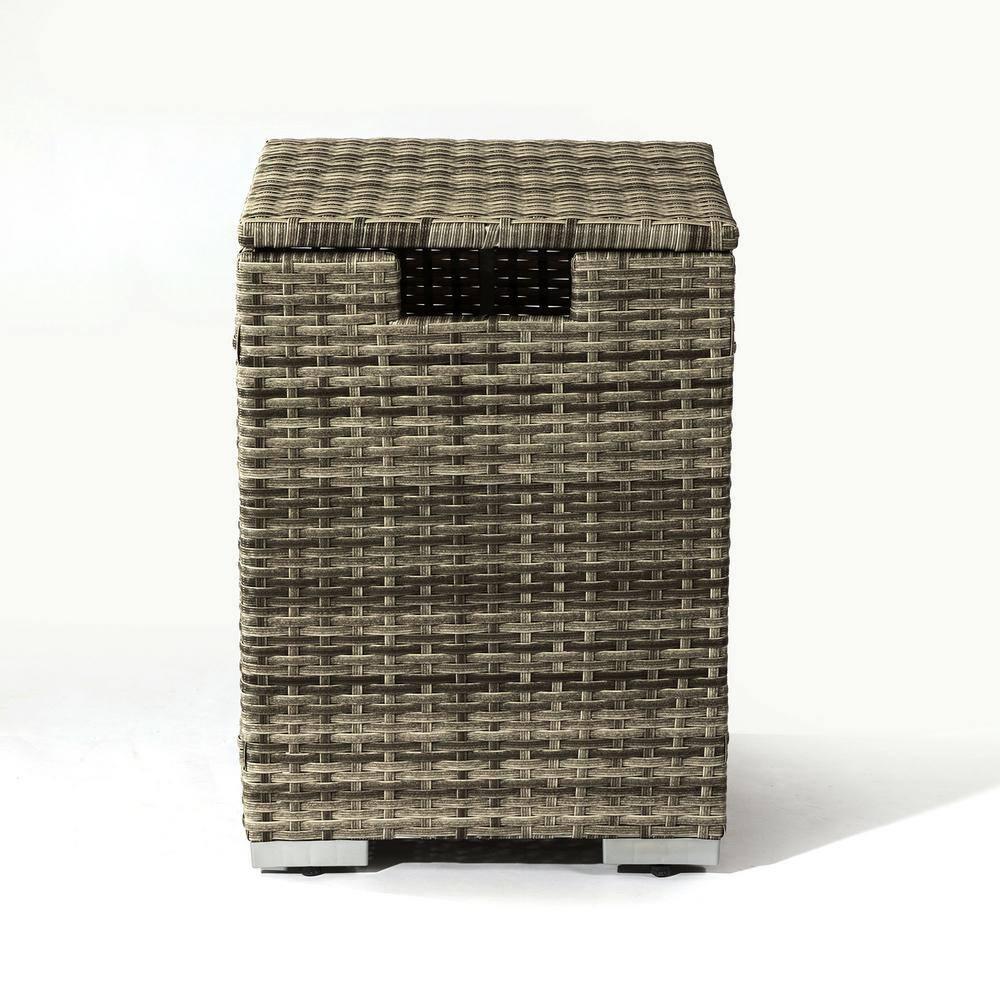 Rattan Fire Pit Table with Tank Holder and Ceramic Tile Tabletop