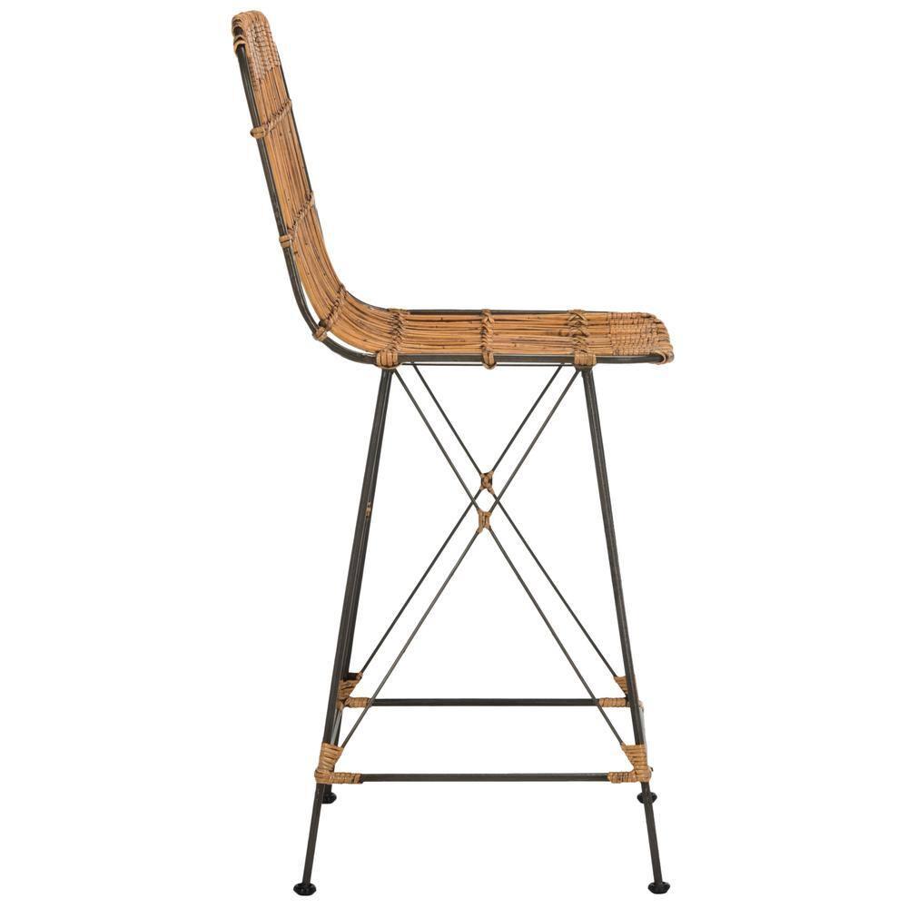 Minerva Wicker Counter Stool (Set of 2)  - WIK6509 - Natural Brown Wash/Black - Safavieh